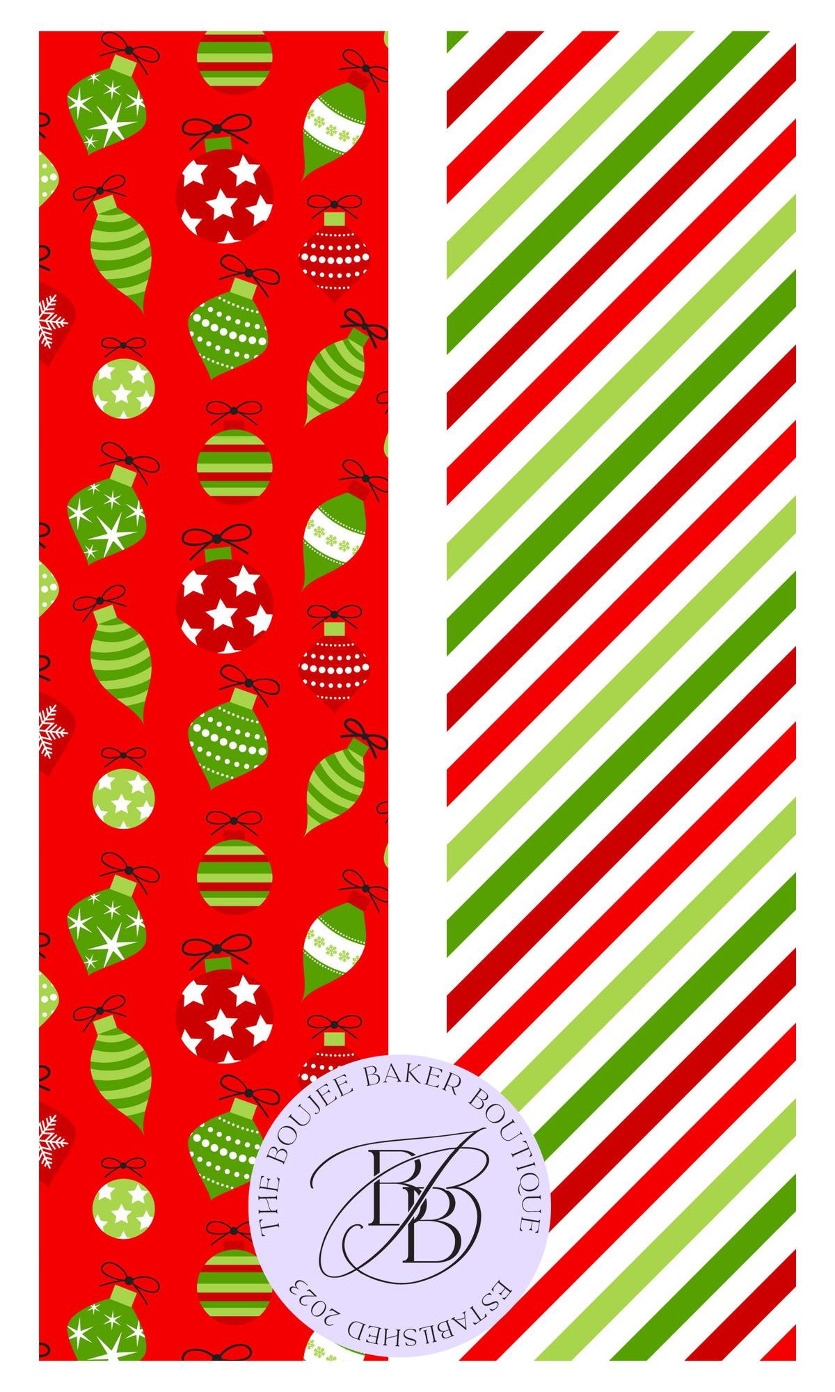 Pre-Order Red & Green Ornament & Stripes Long Cookie Backers- 15 pack