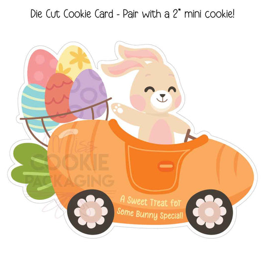 Bunny Car Die Cut Cookie Card – Set of 25 Printed 6.5″ x 5.125″ Cookie Cards