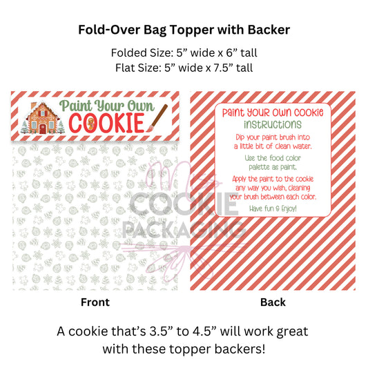 Fold-Over Topper/Backer - Gingerbread Stripes Paint Your Own Cookie Instructions - Set of 25
