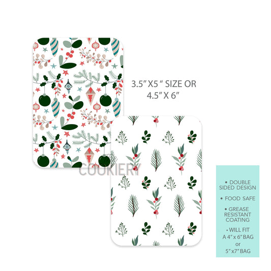 MISTLETOE HOLLY GREASE-RESISTANT FOOD SAFE COOKIE CARD BACKERS - 3.5" X 5"