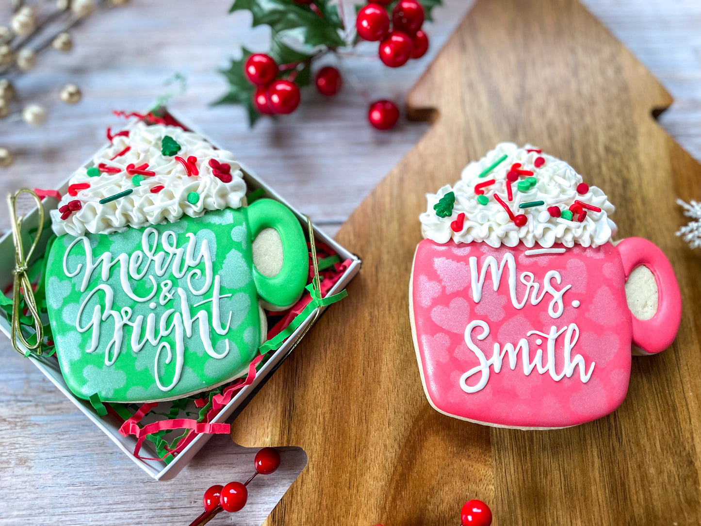 Personalized or Merry & Bright Mug Cookie