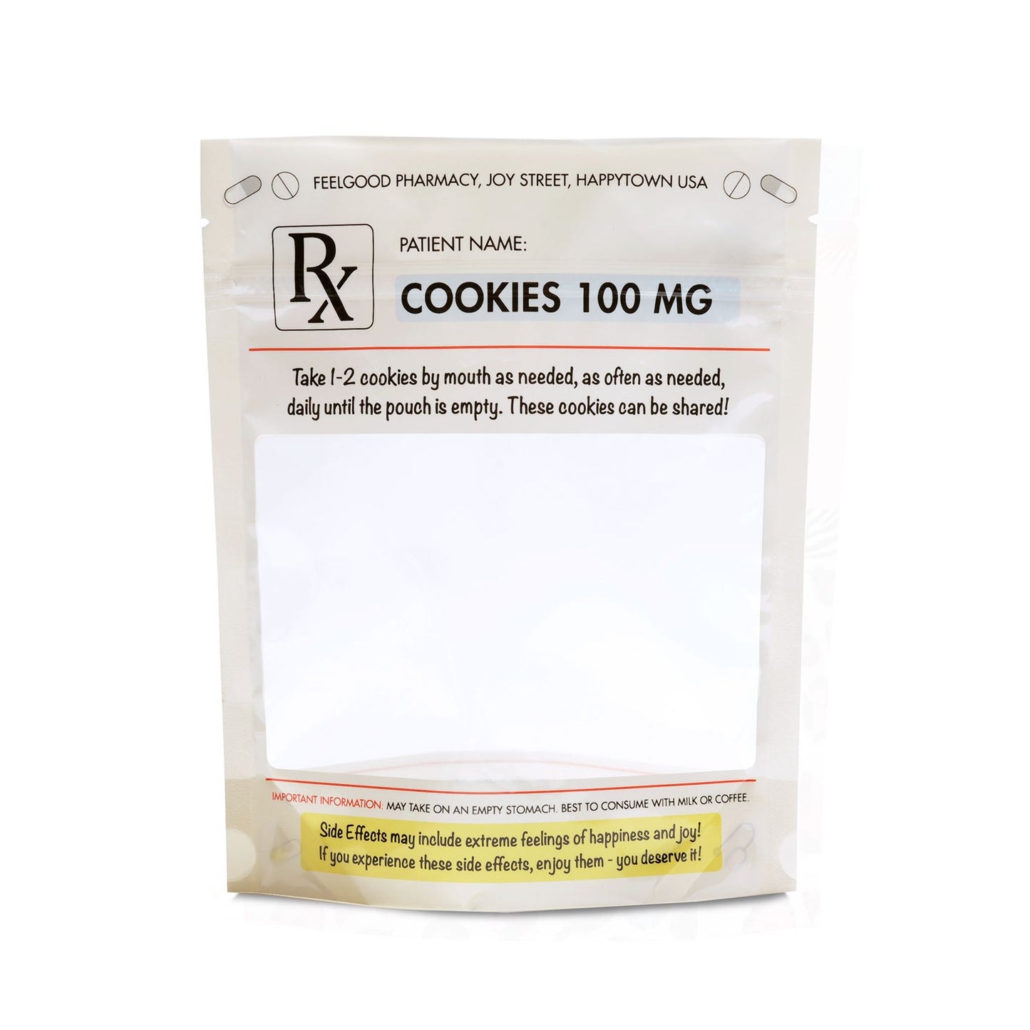 Rx Prescription Cookie Pouches –Stand Up Pouch 10 Pack