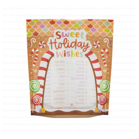 SMALL "Sweet Holiday Wishes" Cookie Pouches – 5.5" x 6" x 2" Cookie Packaging Stand Up Pouch - 10 Pouches