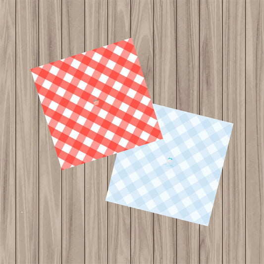 Pre-Printed PHYSICAL Reversible Box Backer - Red/Blue Gingham - 4.5"x4.5"