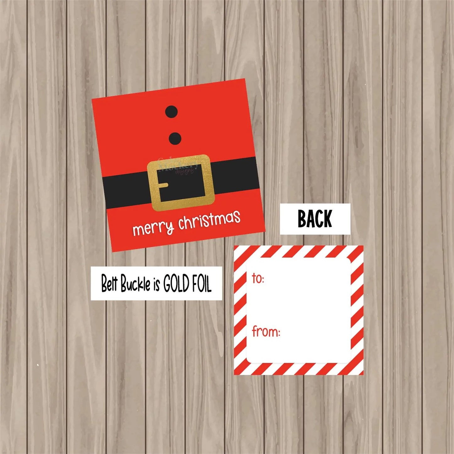 Merry Christmas Santa Suit with Gold Foil Tag - 2" Square