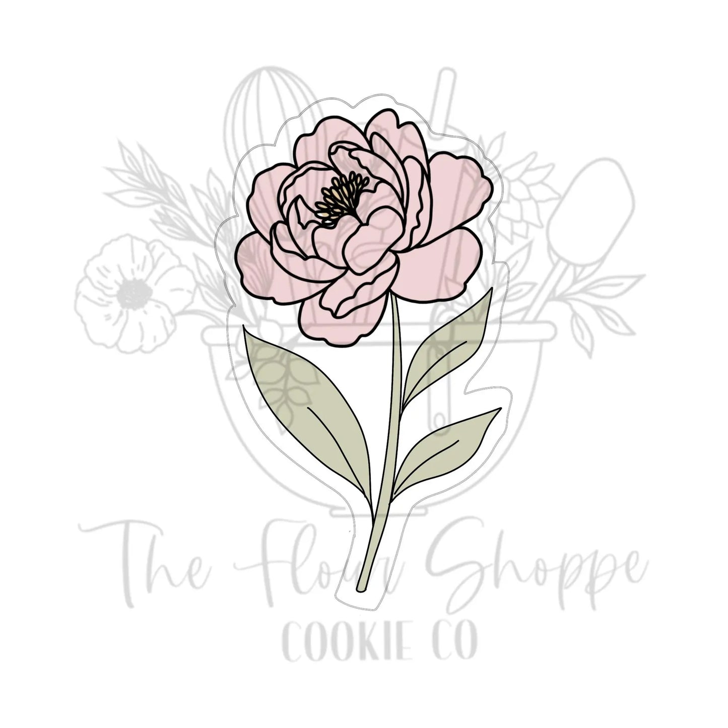 Peony 2, Long Stem Flower Bouquet Cookie Cutter