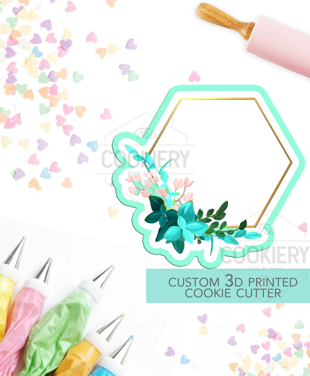 Floral Hexagon Cookie Plaque Cutter 3.5"
