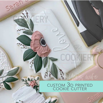 Long Floral Plaque Cookie Cutter- Wedding Plaque Cookie Cutter - 4 inches