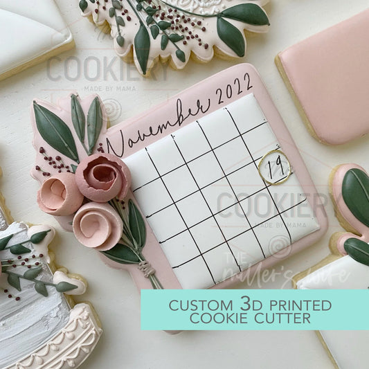 Floral Square Save the Date Plaque Cookie Cutter- Wedding Plaque Cookie Cutter - 4"