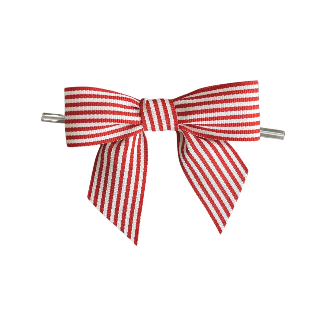 Skinny Red and White Striped Bow