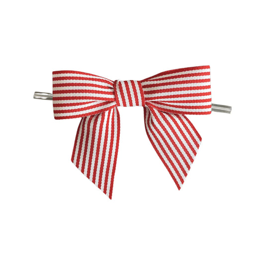 Skinny Red and White Striped Bow