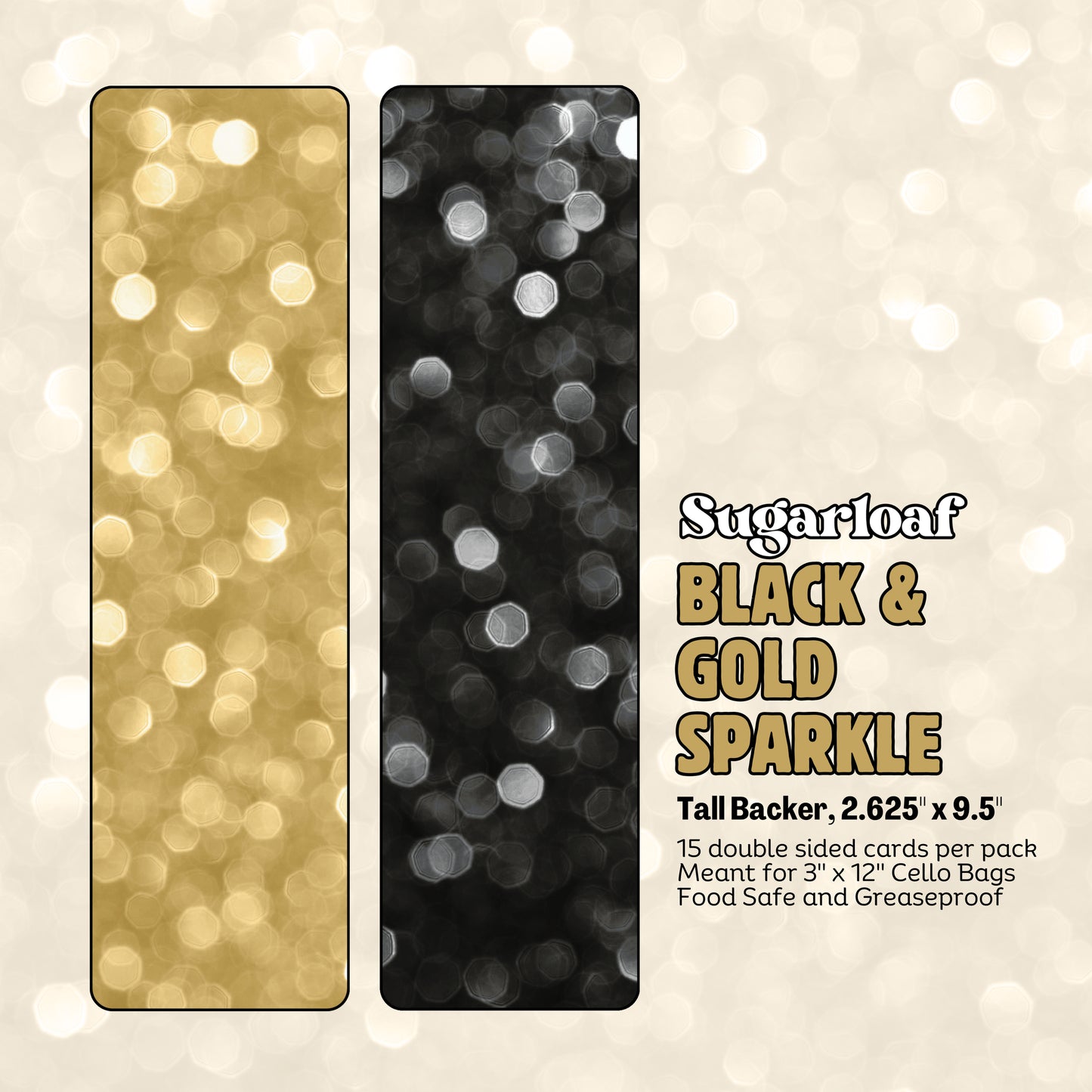 Black & Gold Sparkle - 9.5" x 2.625" Tall Backers