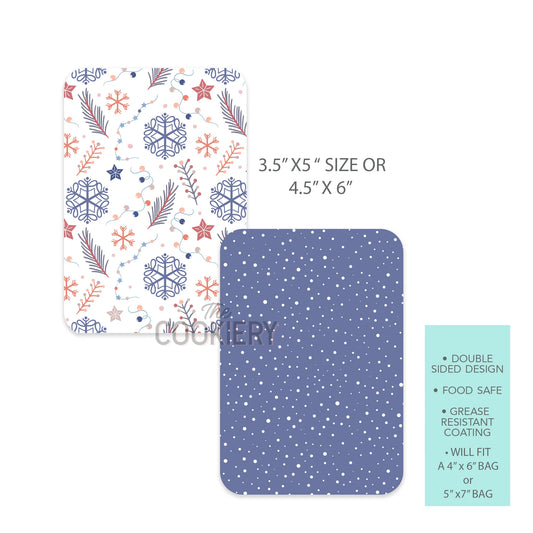 Purple Snowflake Grease-Resistant Food Safe Cookie Card Backers - 4.5" x 6"