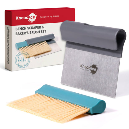 KneadAce Bench Scraper and Baker's Brush: Gray / Turquoise