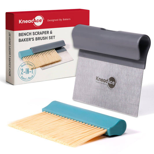 KneadAce Bench Scraper and Baker's Brush: Gray / Turquoise
