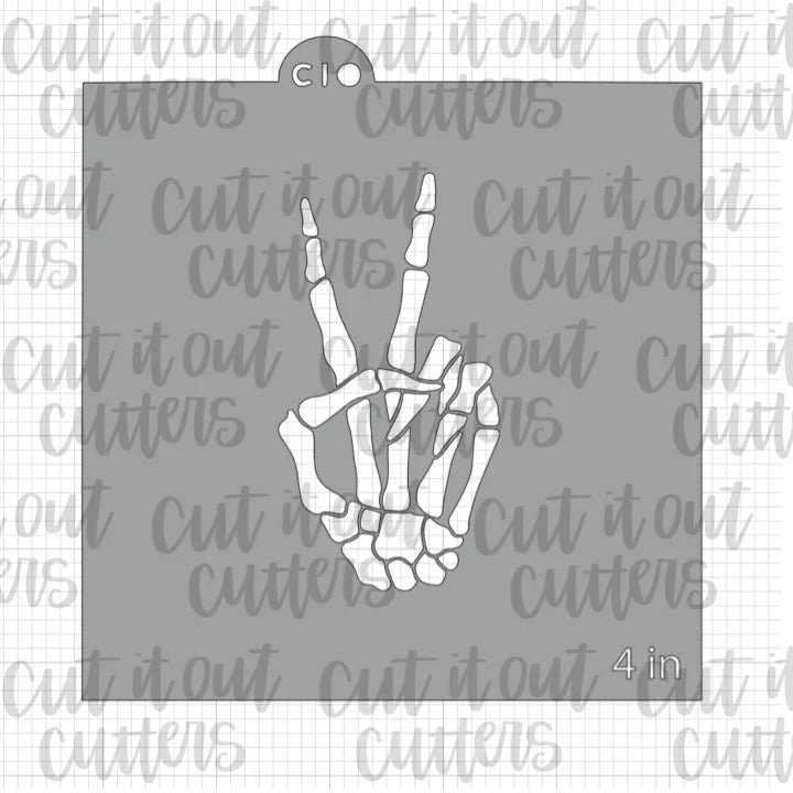 Skeleton Peace Out Hand Cookie Cutter & Stencil Combo - 4"