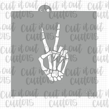 Skeleton Peace Out Hand Cookie Cutter & Stencil Combo - 4"