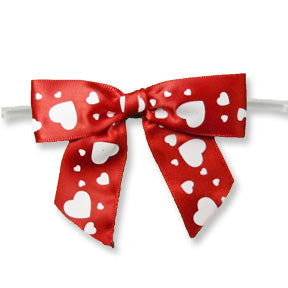 Large Red Bow with White Hearts on Twistie~ 25 Count