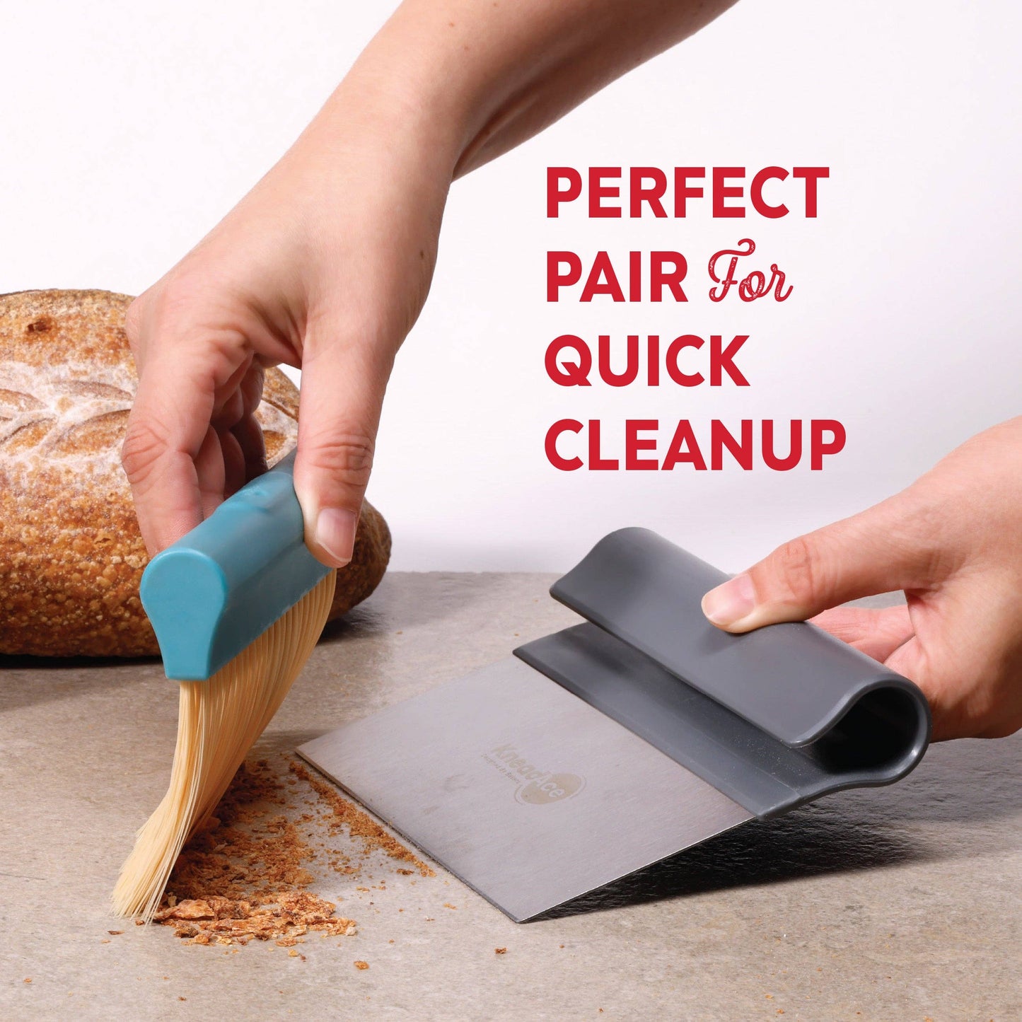 KneadAce Bench Scraper and Baker's Brush: Gray / Turquoise