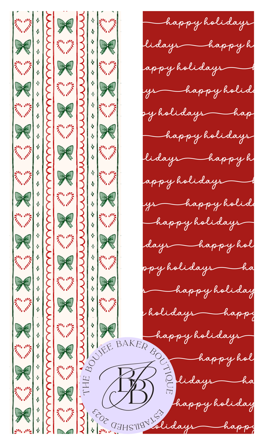 PRE-ORDER Candy Cane Bows & Happy Holidays Long Cookie Backers- 15 pack
