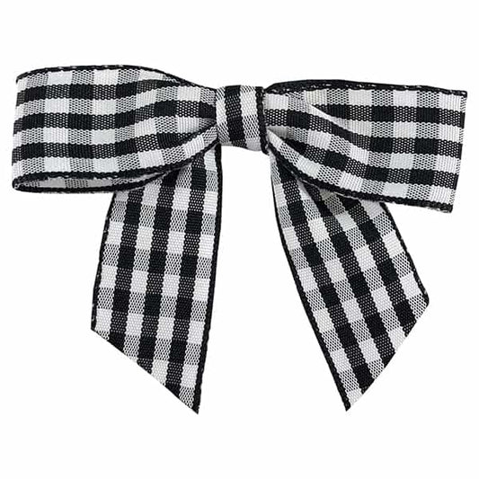 Gingham Check Twist Tie Bows Black White 25 Pack