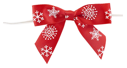 Snowflakes Satin Twist Tie Bows Red White