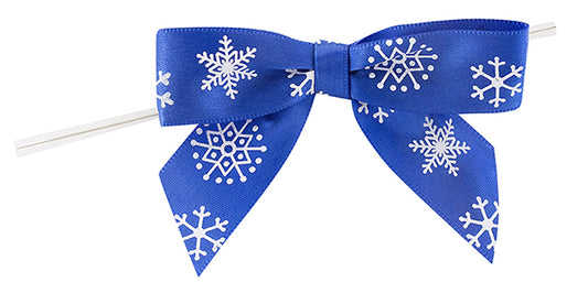 Snowflakes Satin Twist Tie Bow Royal White