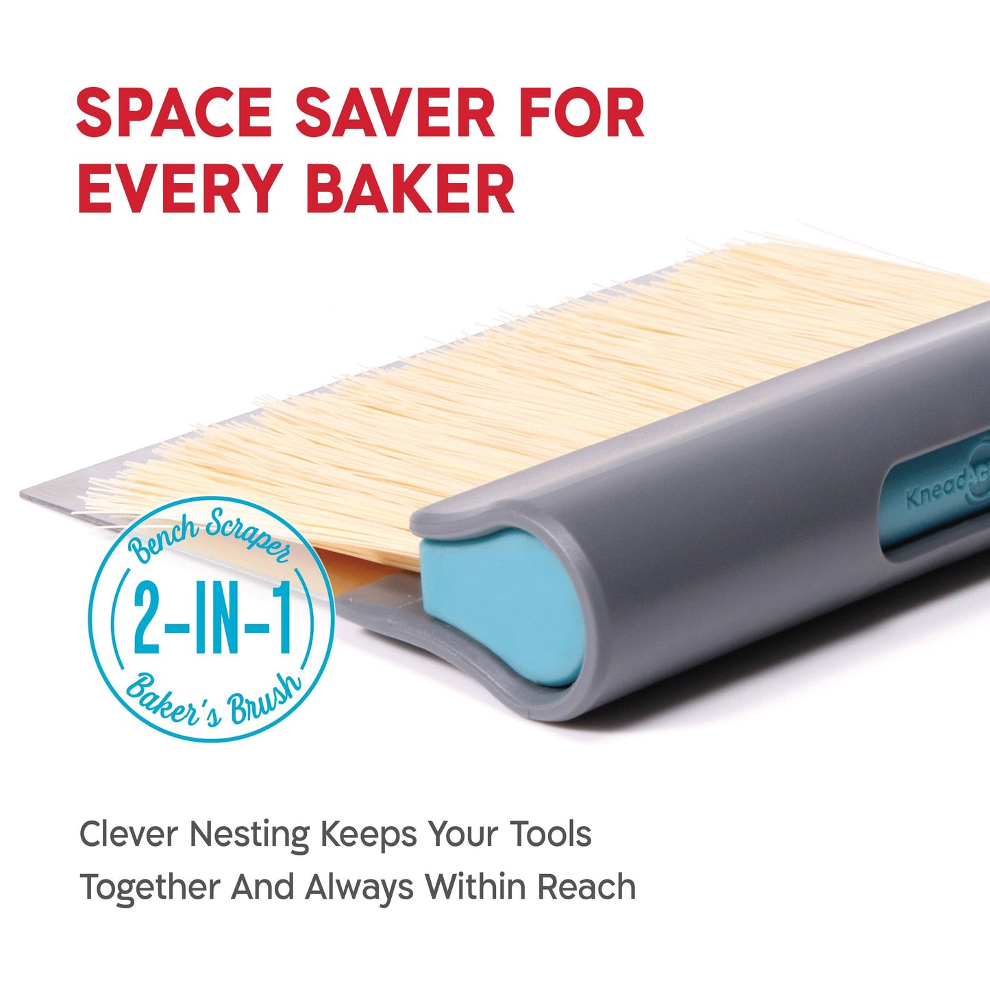 KneadAce Bench Scraper and Baker's Brush: Gray / Turquoise