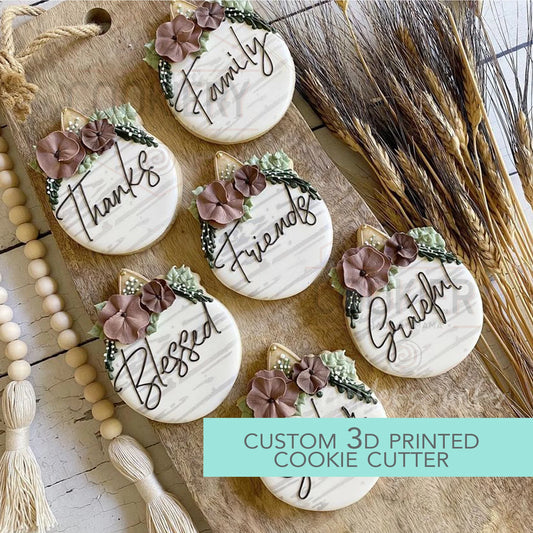 Floral Hanging Sign Cutter - Rustic Autumn Cookie Cutter - 3.5"