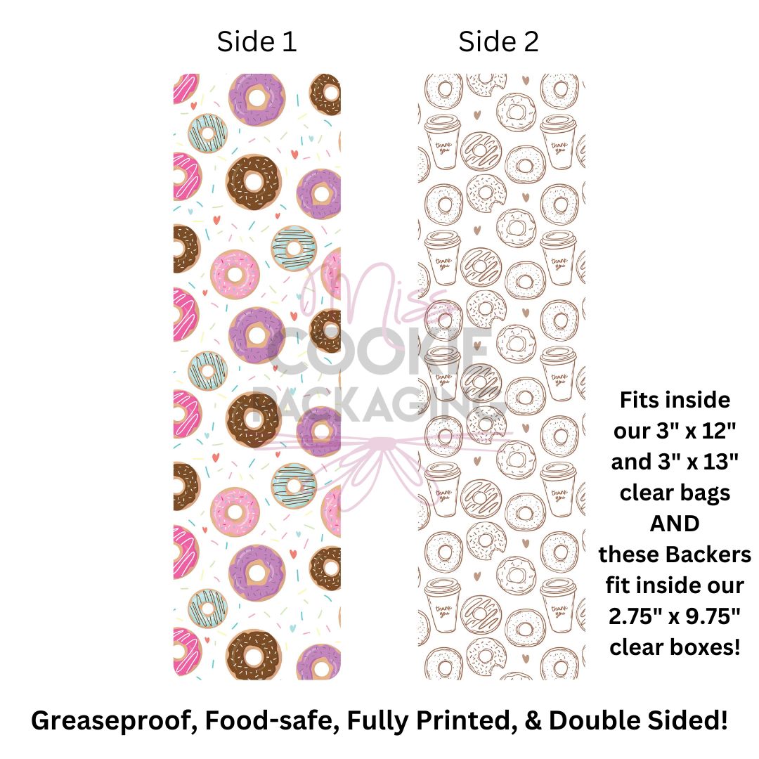 Greaseproof Backer – Donuts Coffee – 9.5” x 2.625”