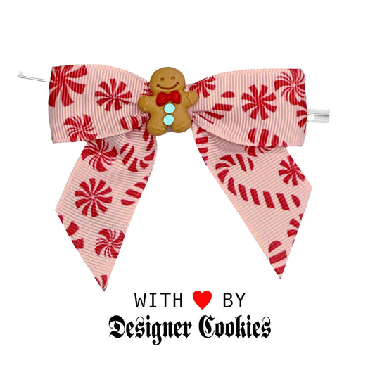Pink Bow With Candy Cane Print and Gingy Charm