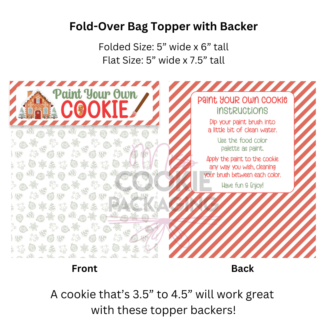 Fold-Over Topper/Backer - Gingerbread Stripes Paint Your Own Cookie Instructions - Set of 25