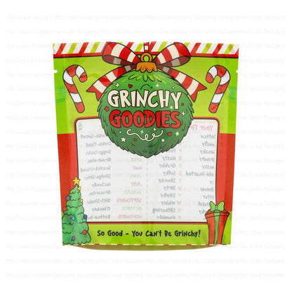 SMALL "Grinchy Goodies" Cookie Pouches – 5.5" x 6" x 2" Cookie Packaging Stand Up Pouch - 10 Pouches