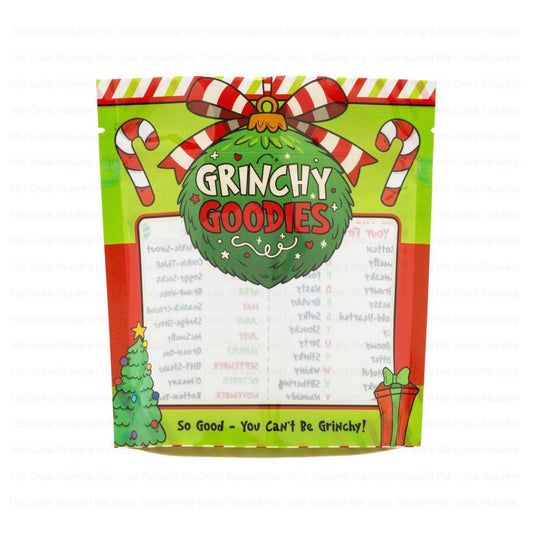 SMALL "Grinchy Goodies" Cookie Pouches – 5.5" x 6" x 2" Cookie Packaging Stand Up Pouch - 10 Pouches