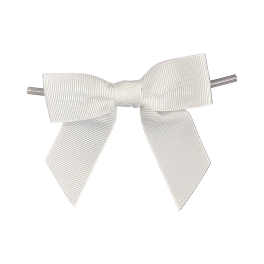 White Grosgrain Pre-Tied Bow on a Wire