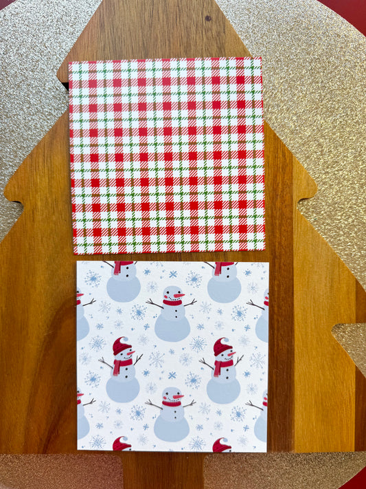 Snowman & Plaid Square Backer 4.5"X4.5"