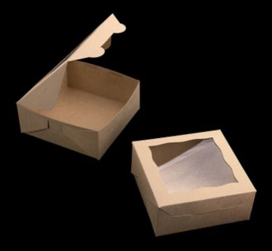 6" x 6" x 2 1/2" Brown Lock & Tab Box with Window