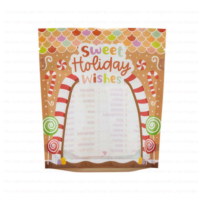 SMALL "Sweet Holiday Wishes" Cookie Pouches – 5.5" x 6" x 2" Cookie Packaging Stand Up Pouch - 10 Pouches
