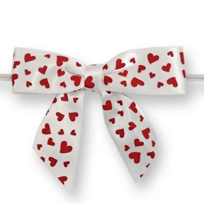 Large White Bow with Mini Red Hearts on Twistie ~ 25 Count