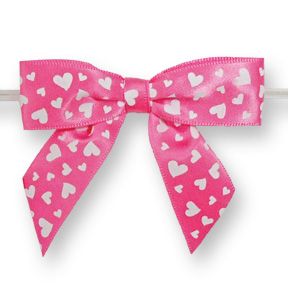 Large Pink Bow with Mini White Hearts on Twistie ~ 25 Count