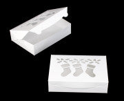 10" x 7" x 2 1/2" White/White Stockings Window Lock & Tab Holiday Box