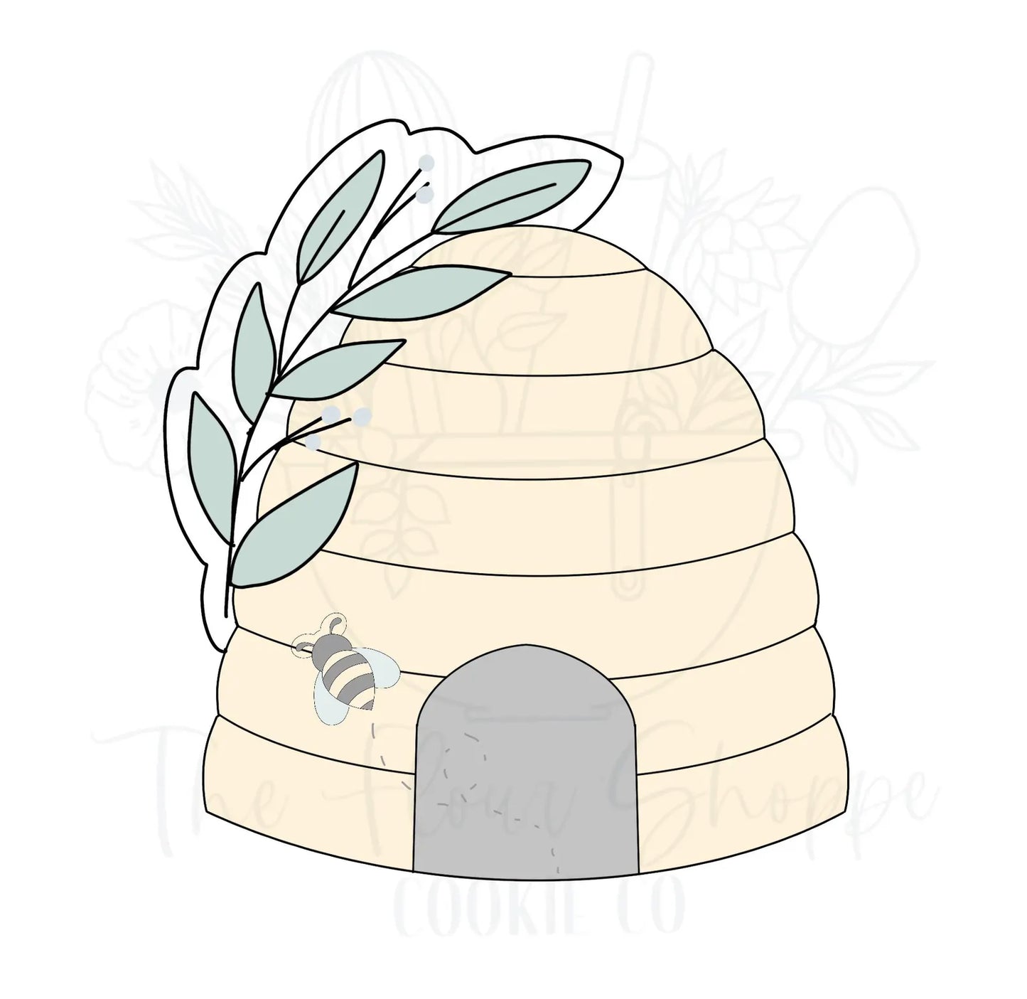 Beehive 2 with Greenery Bumble Honey Bee Baby Shower, First Birthday Cookie Cutter