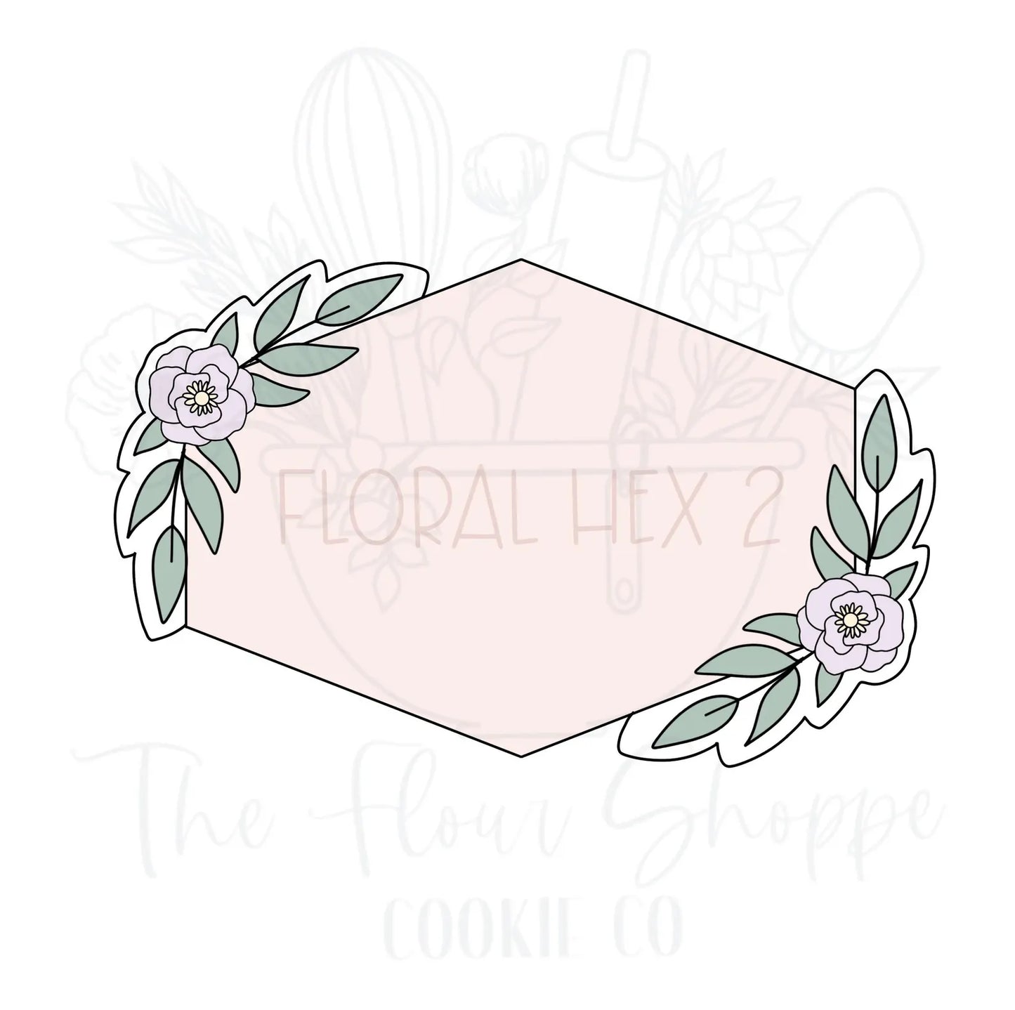 Floral Hex 2 with Greenery Plaque Cookie Cutter