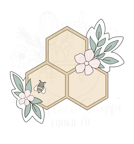 Honeycomb 2 with Flowers Bumble Honey Bee Baby Shower, First Birthday Cookie Cutter