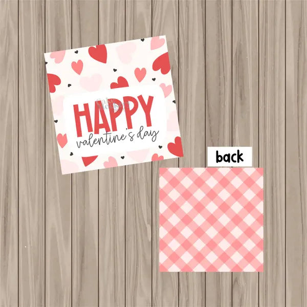 Happy Valentine's Day with Hearts - 2" x 2" Square Pre-Printed PHYSICAL Tag