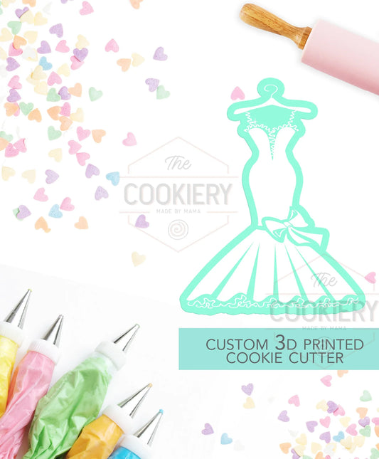 Wedding Dress on Hanger Cookie Cutter .- Bride Cookie - 4"