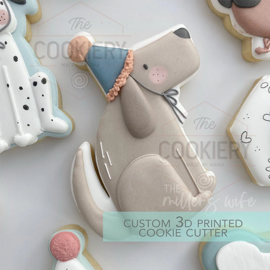 Dog with Party Hat Cookie Cutter - Big Dog Breed Cookie Cutter - 4"