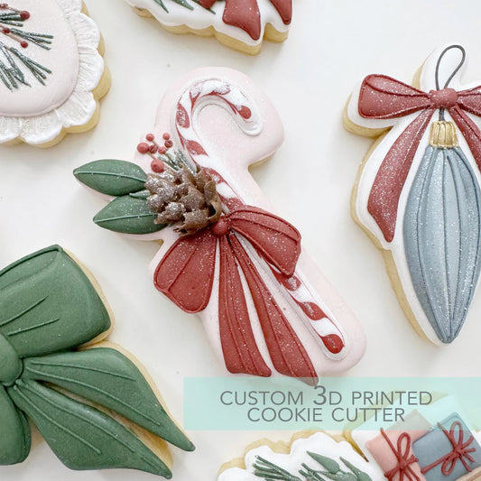 Candy Cane with Bow and Greenery Cookie Cutter 5"
