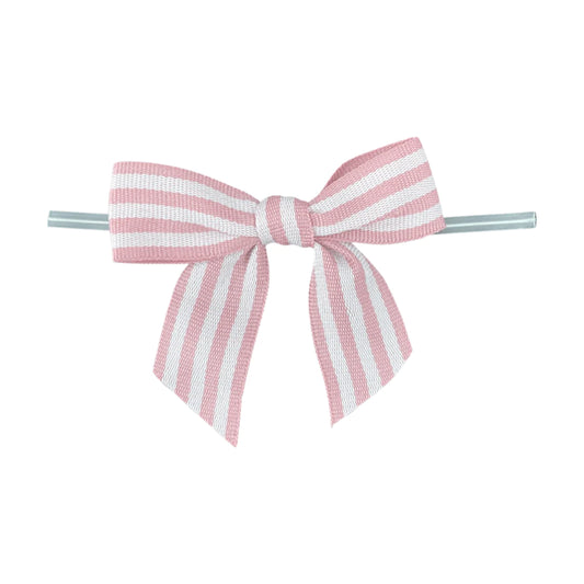 Wide White and Rose Stripe Bow