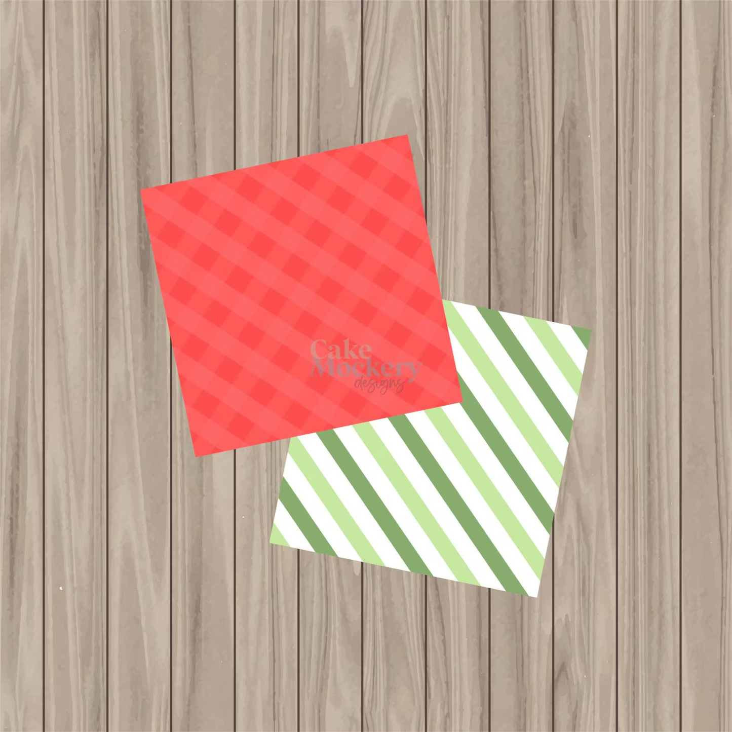 Pre-Printed PHYSICAL Reversible Box Backer - Red Gingham/Green Stripe - 4.5"x4.5"